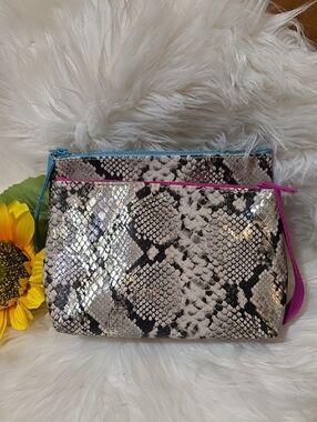 Snake-Print Cosmetic Pouch